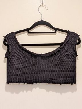 GUC Intimately by Free People M/L Black Smocked Nylon Ruffle Trim Bralette
